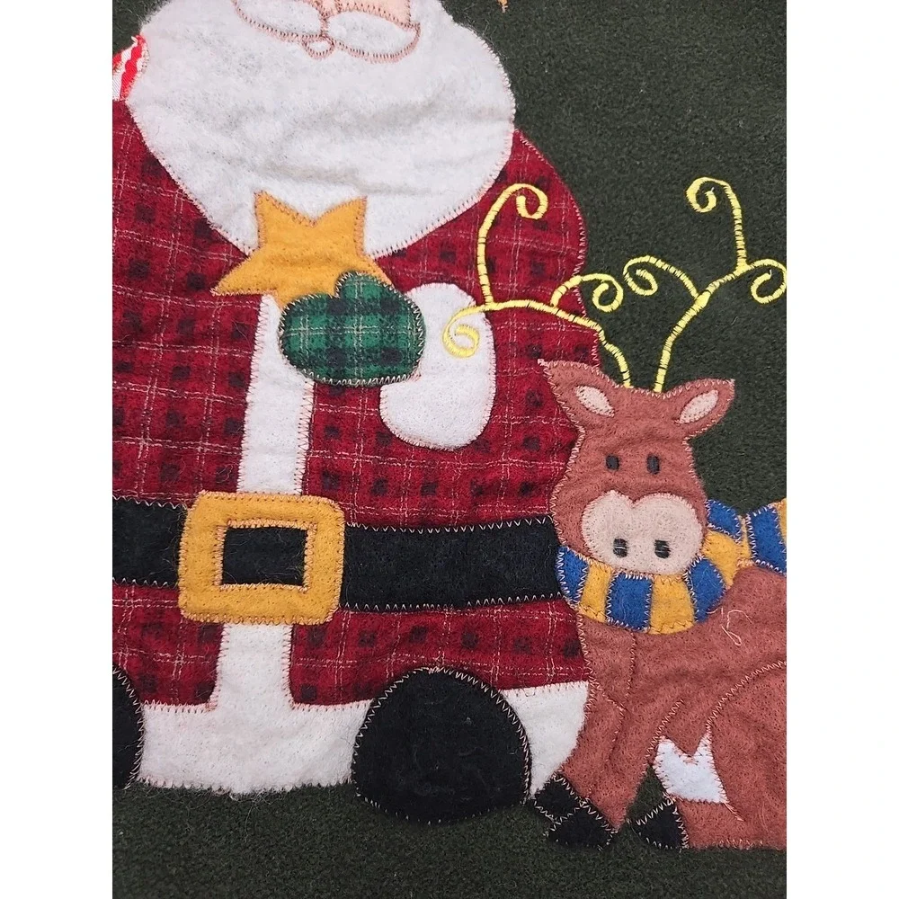 Santa Claus Felt Primitive Folk Handmade Hanging Wall Banner Vtg‎ W/ Rod *READ*
